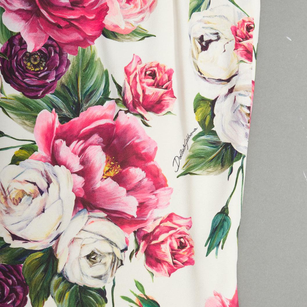 Beige DOLCE GABBANA white red floral print silk lined elastic knee skirt IT48 XXL in vendita
