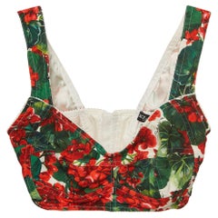 Dolce & Gabbana White/Red Floral Printed Crepe Crop Top M