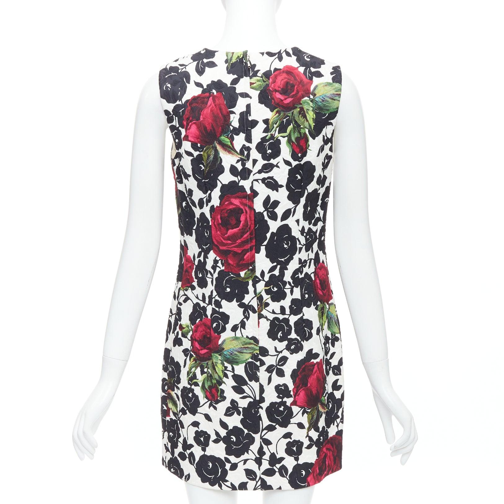 Women's DOLCE GABBANA white red rose floral jacquard crew shift dress IT42 M