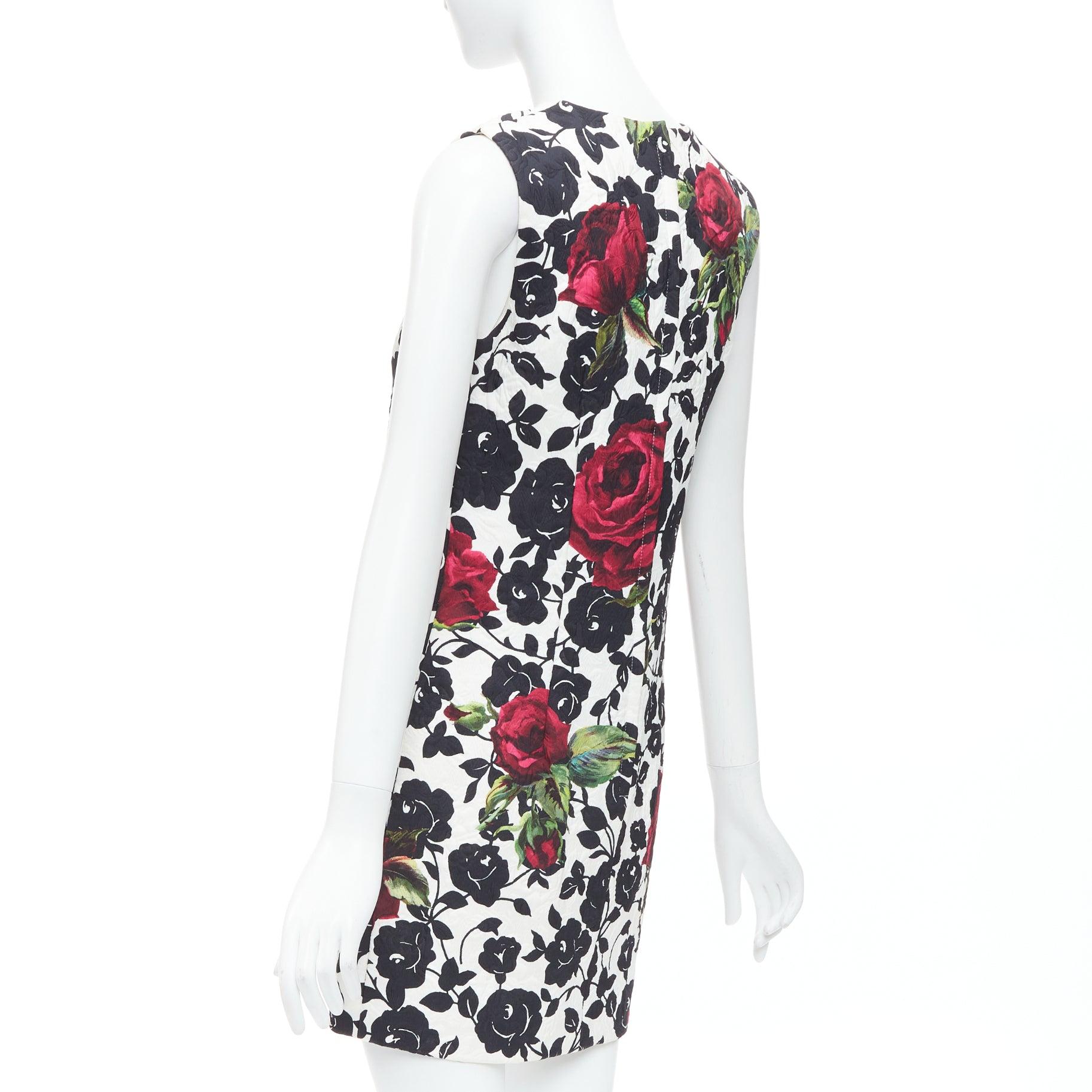 DOLCE GABBANA white red rose floral jacquard crew shift dress IT42 M 1