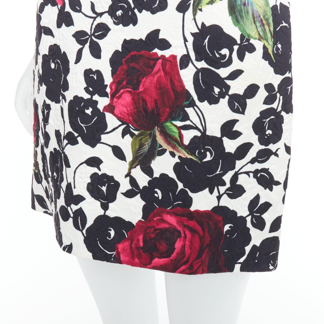 DOLCE GABBANA white red rose floral jacquard crew shift dress IT42 M 2