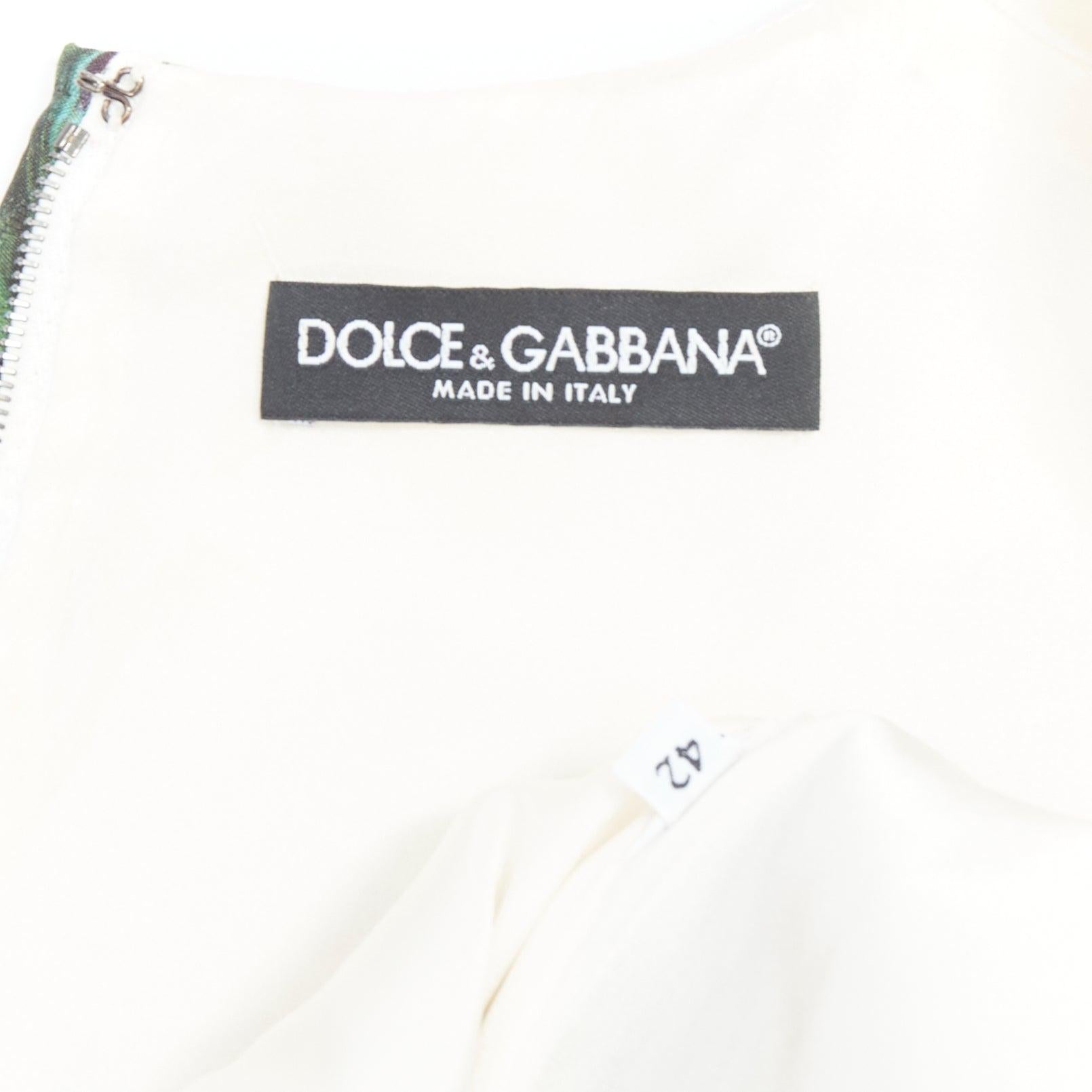 DOLCE GABBANA white red rose floral jacquard crew shift dress IT42 M 3