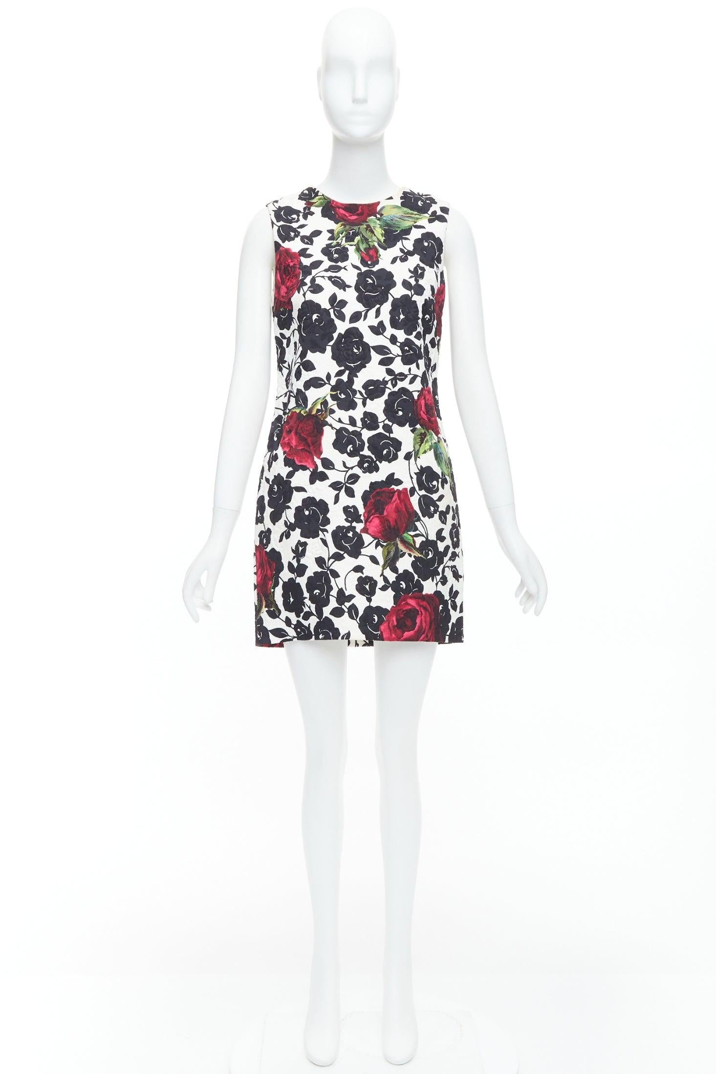 DOLCE GABBANA white red rose floral jacquard crew shift dress IT42 M 4