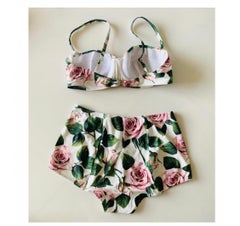Dolce & Gabbana white rose floral romantic swimwear top and bikini set