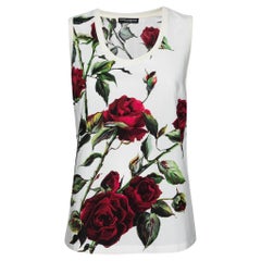 Dolce & Gabbana White Rose Printed Cotton Sleeveless Top S