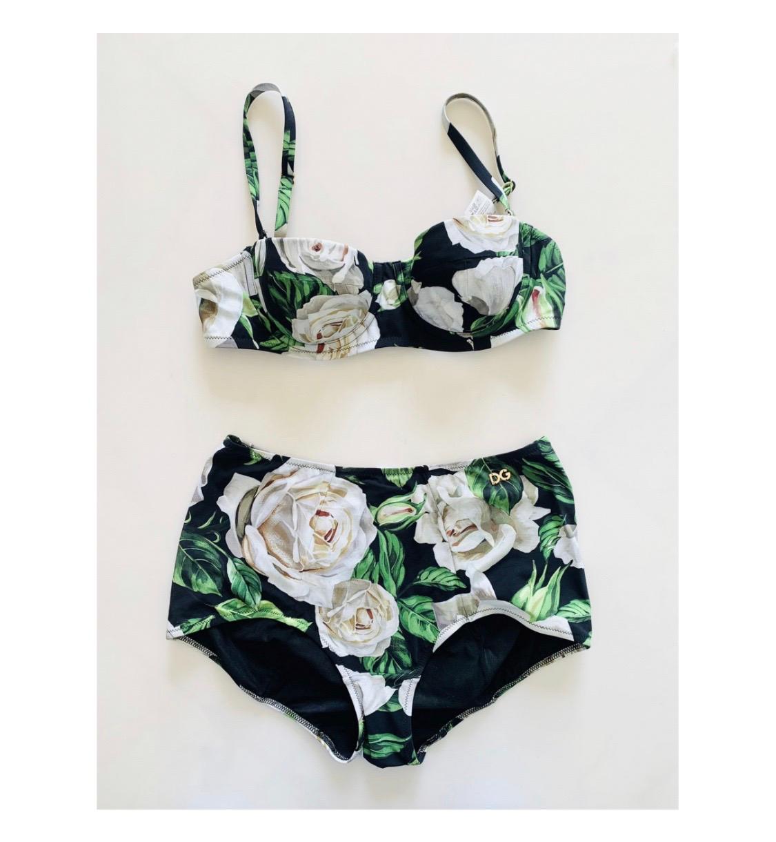 Women's Dolce & Gabbana white rose printed multicolour swimwear bikini 