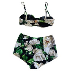 Dolce & Gabbana white rose printed multicolour swimwear bikini