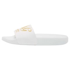 Dolce & Gabbana White Rubber Embroidered DG Slides Size 36