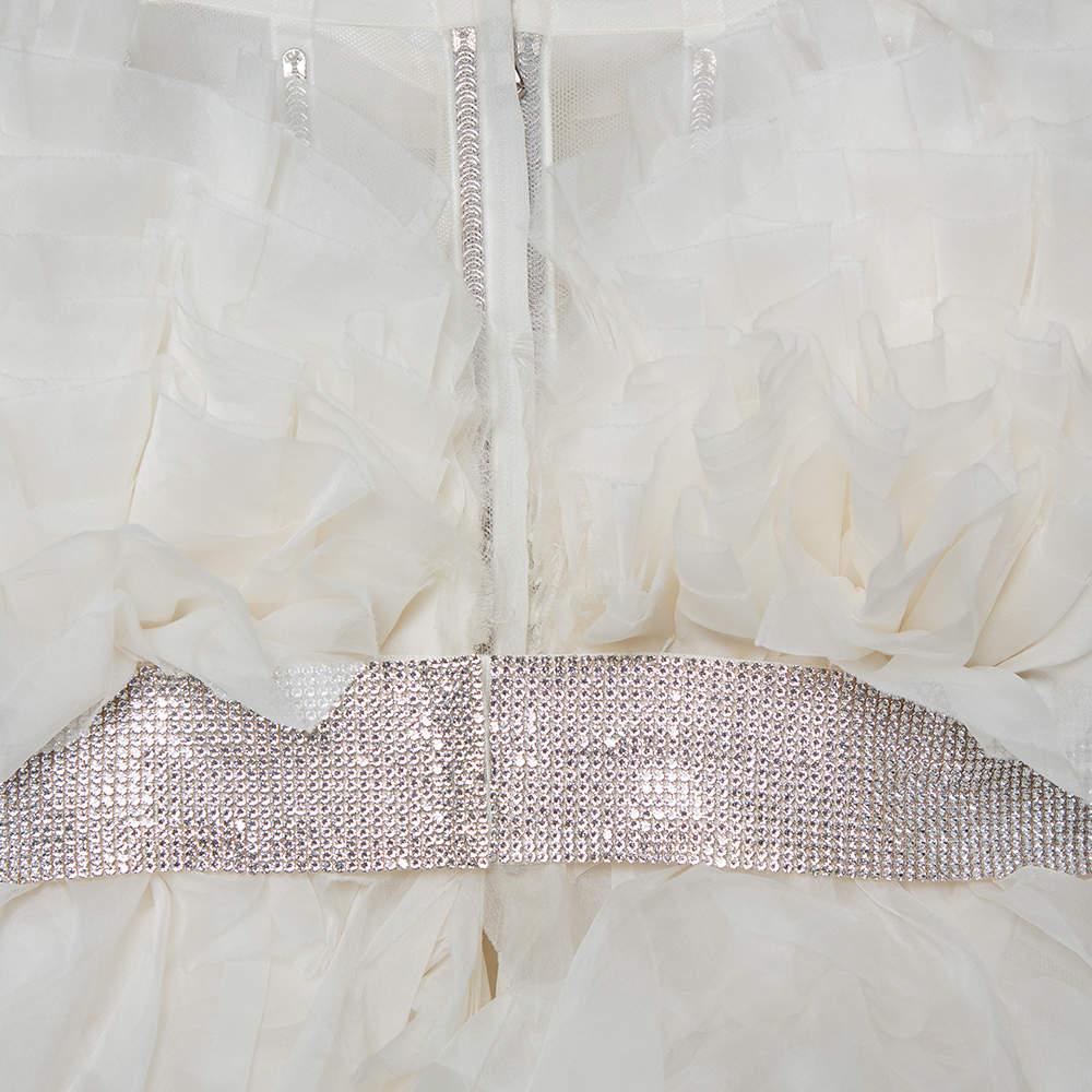 Women's Dolce & Gabbana White Ruffled Silk Embellished Belt Detail Wedding Gown S For Sale