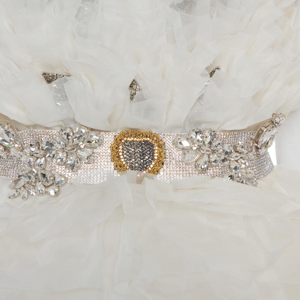 Dolce & Gabbana White Ruffled Silk Embellished Belt Detail Wedding Gown S In Good Condition In Dubai, Al Qouz 2