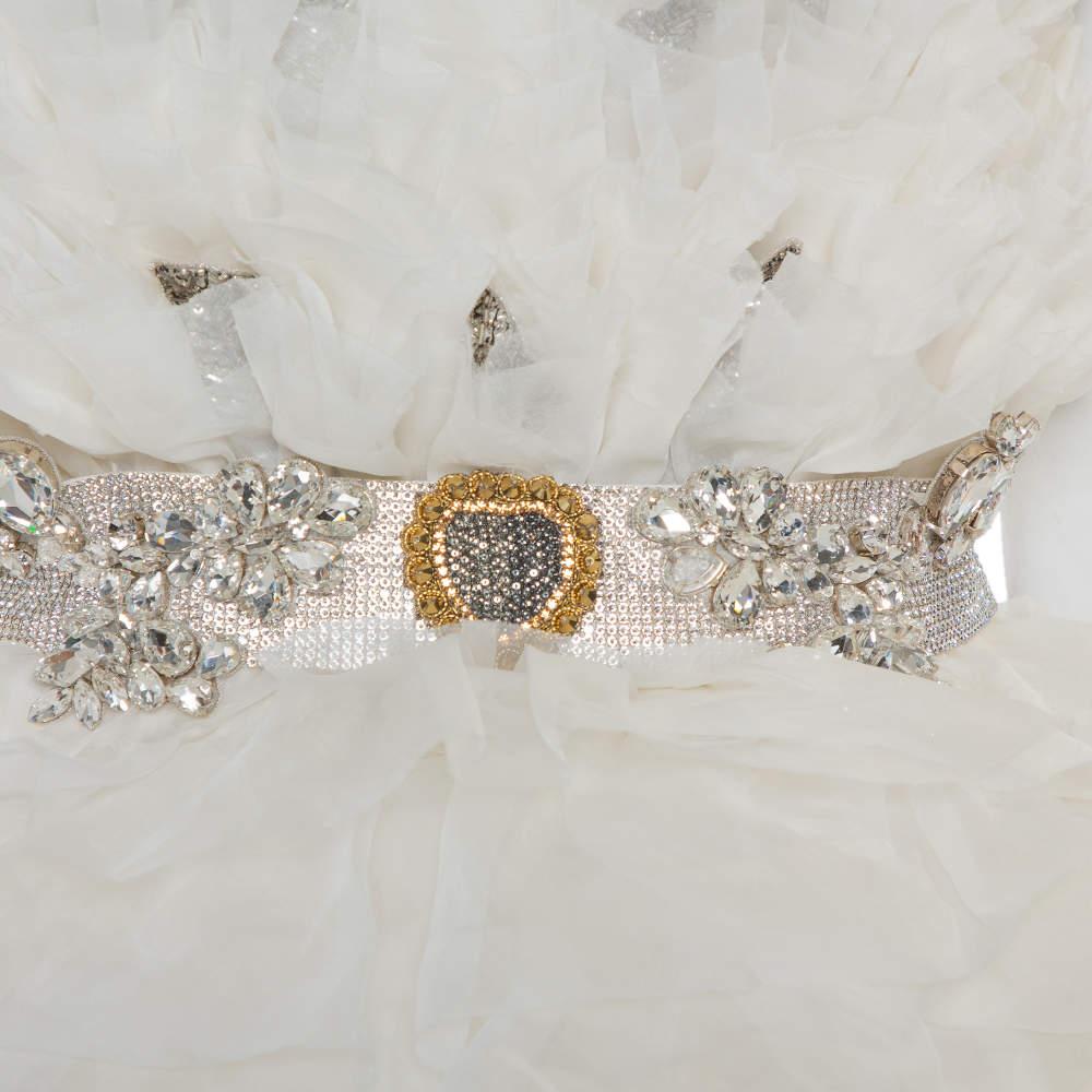 Dolce & Gabbana Weißes gerafftes Seiden-Hochzeitskleid mit Gürteldetails und Gürtelverzierung S im Angebot 3