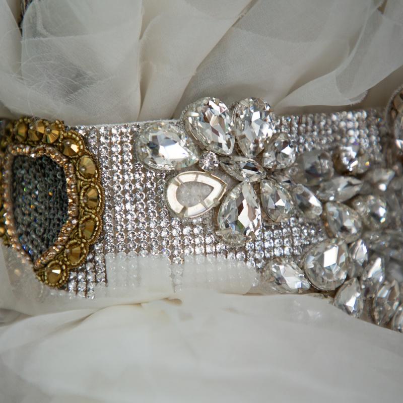 Women's Dolce & Gabbana White Ruffled Silk Embellished Belt Detail Wedding Gown S