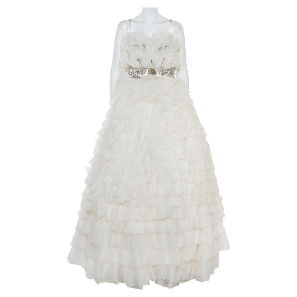 D and G Dolce and Gabbana White Ruffle Lace Mini Dress at 1stDibs