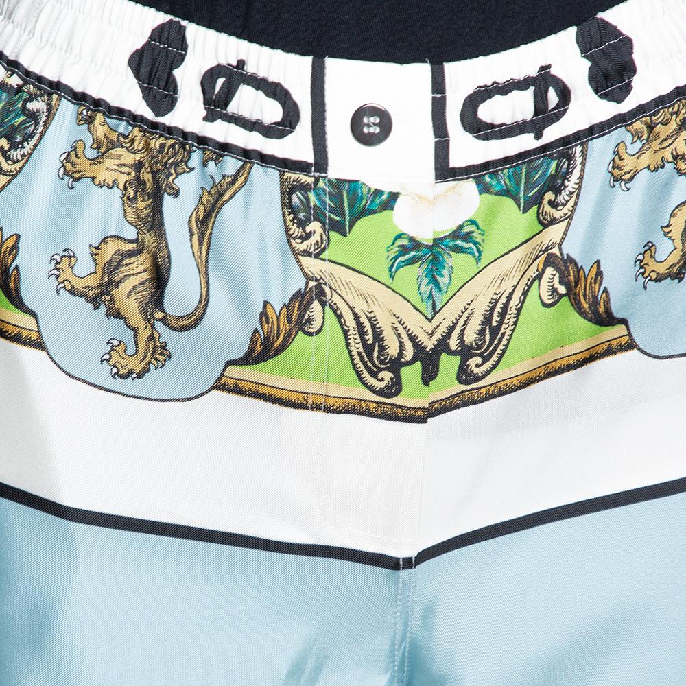 Gray Dolce & Gabbana White Sacred Heart Print Silk Tapered Trousers S