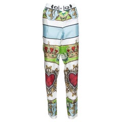 Dolce 
Gabbana White Sacred Heart Print Silk Tapered Trousers S
