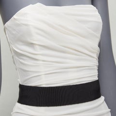 DOLCE GABBANA white silk blend ruched strapless corset dress IT36 XXS