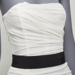 DOLCE GABBANA white silk blend ruched strapless corset dress IT36 XXS