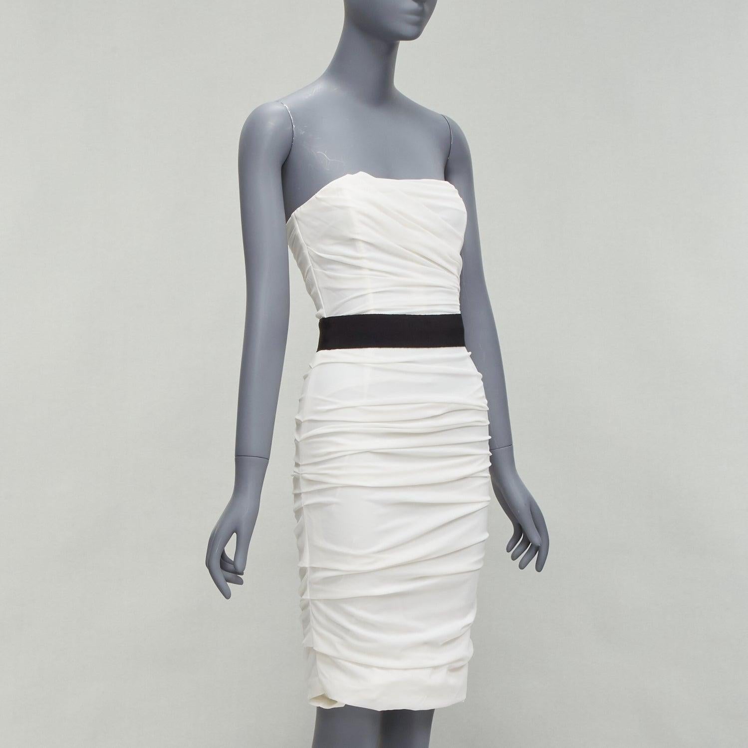 Gray DOLCE GABBANA white silk blend ruched strapless corset dress IT36 XXS For Sale