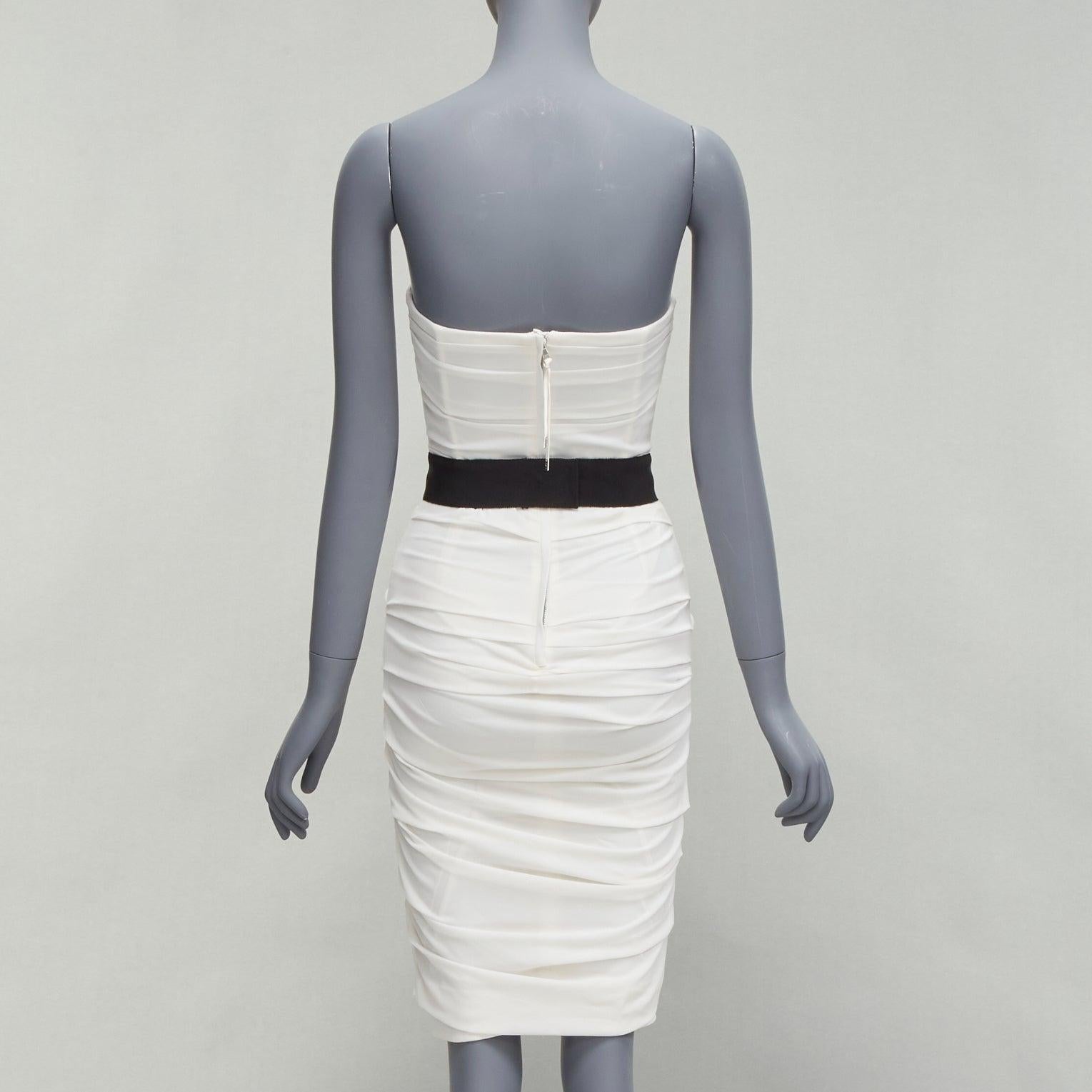 Women's DOLCE GABBANA white silk blend ruched strapless corset dress IT36 XXS For Sale