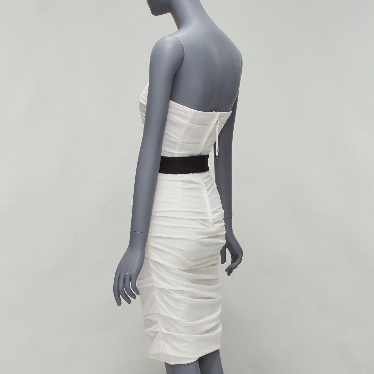 DOLCE GABBANA white silk blend ruched strapless corset dress IT36 XXS For Sale 1