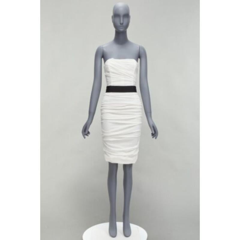 DOLCE GABBANA white silk blend ruched strapless corset dress IT36 XXS For Sale 4