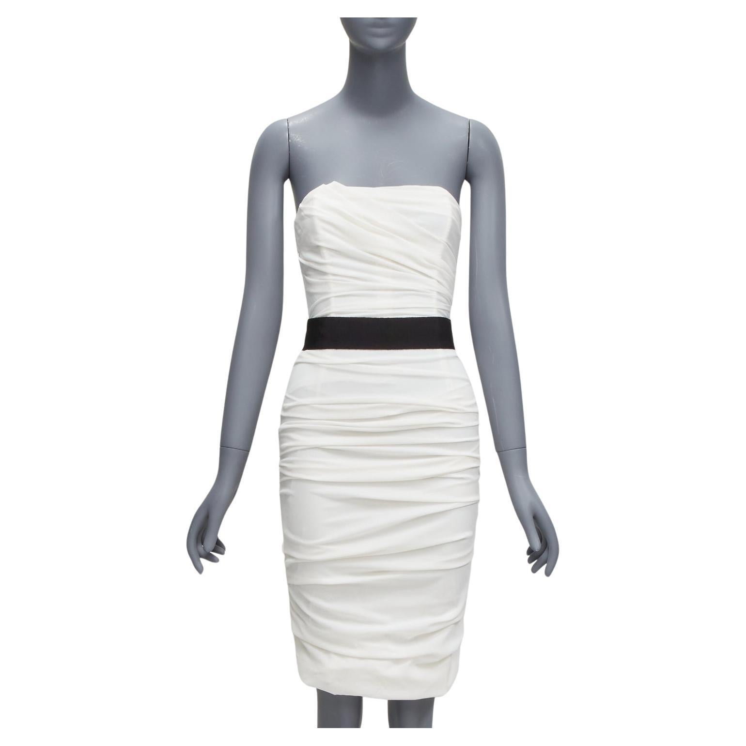 DOLCE GABBANA white silk blend ruched strapless corset dress IT36 XXS For Sale