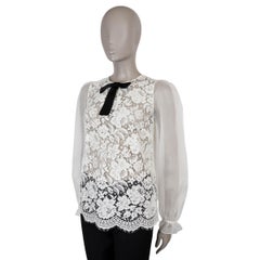 DOLCE & GABBANA white silk cotton BOW EMBELLISHED LACE Blouse Shirt 42 M