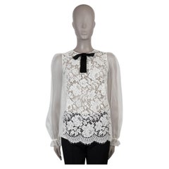 DOLCE & GABBANA white silk cotton BOW EMBELLISHED LACE Blouse Shirt 42 M