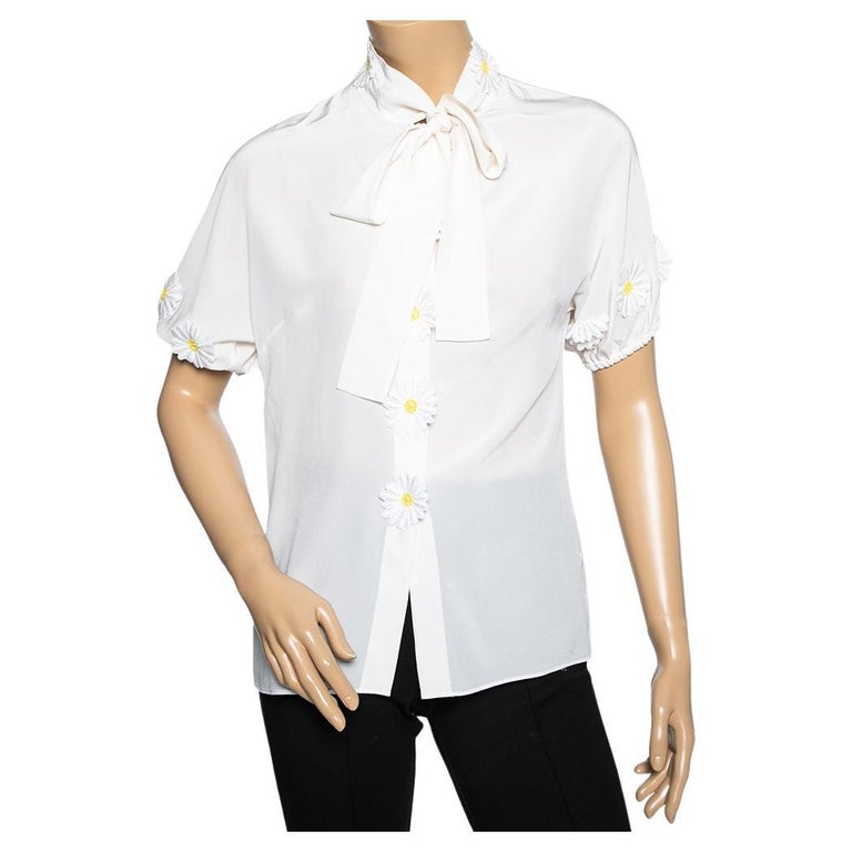 Dolce and Gabbana White Silk Floral Applique Front Bow Tie Blouse M For  Sale at 1stDibs | feminine bow tie, dolce gabbana, real dolce and gabbana  tag
