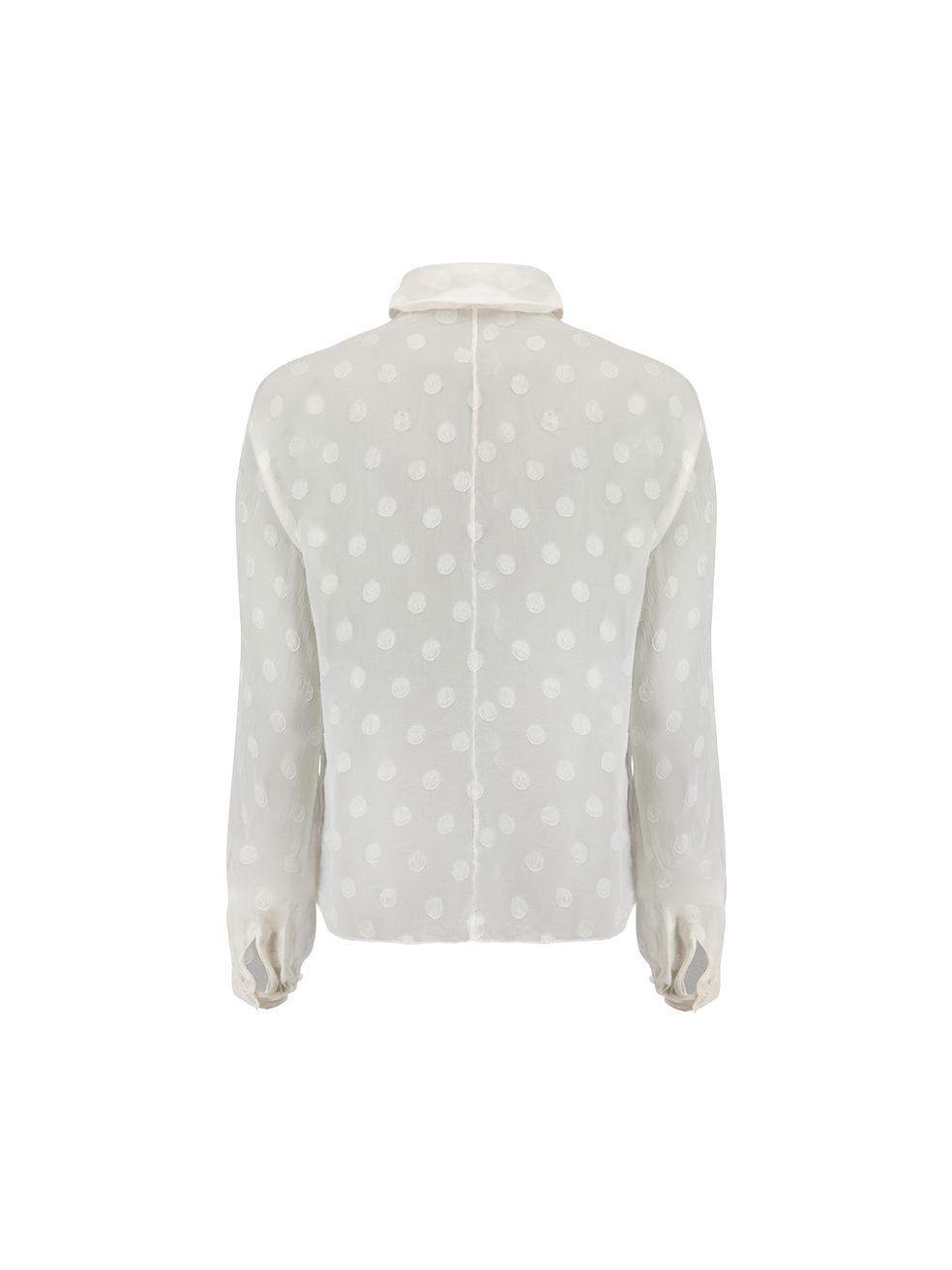 Dolce & Gabbana White Silk Polka Dot Sheer Blouse Size S In Good Condition For Sale In London, GB