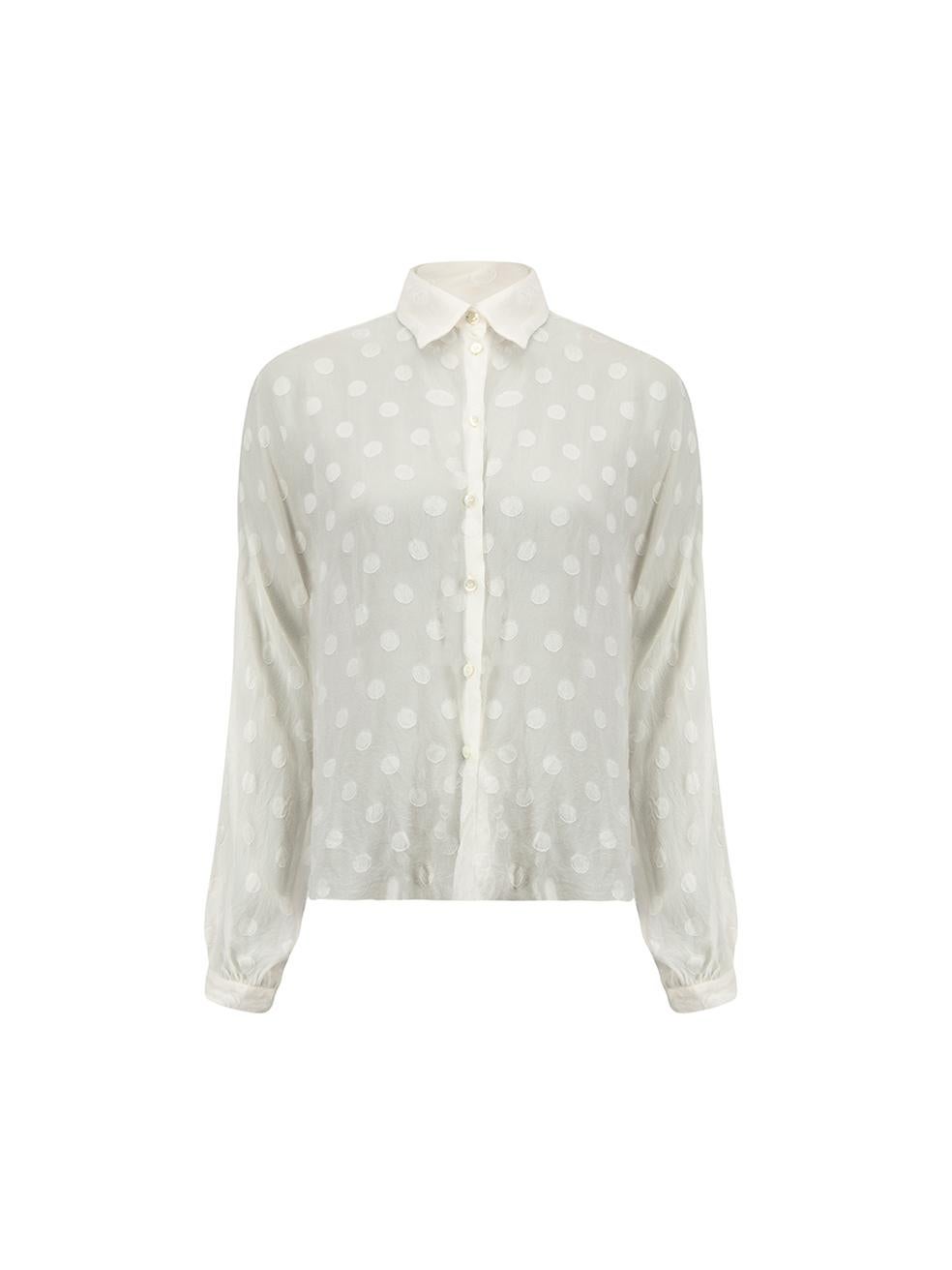 Dolce & Gabbana White Silk Polka Dot Sheer Blouse Size S For Sale 2