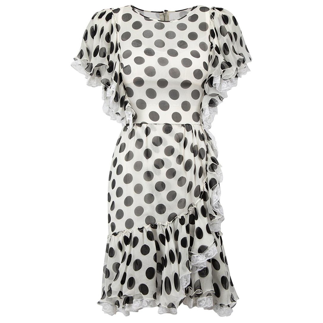 Dolce 
Gabbana White Silk Polkadot Mini Dress Size XXS