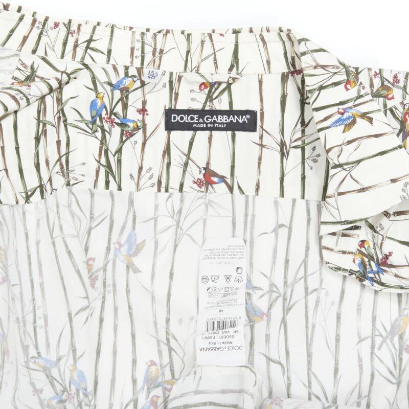 DOLCE GABBANA white sparrow bird bamboo print cotton shirt EU40 L For Sale 5