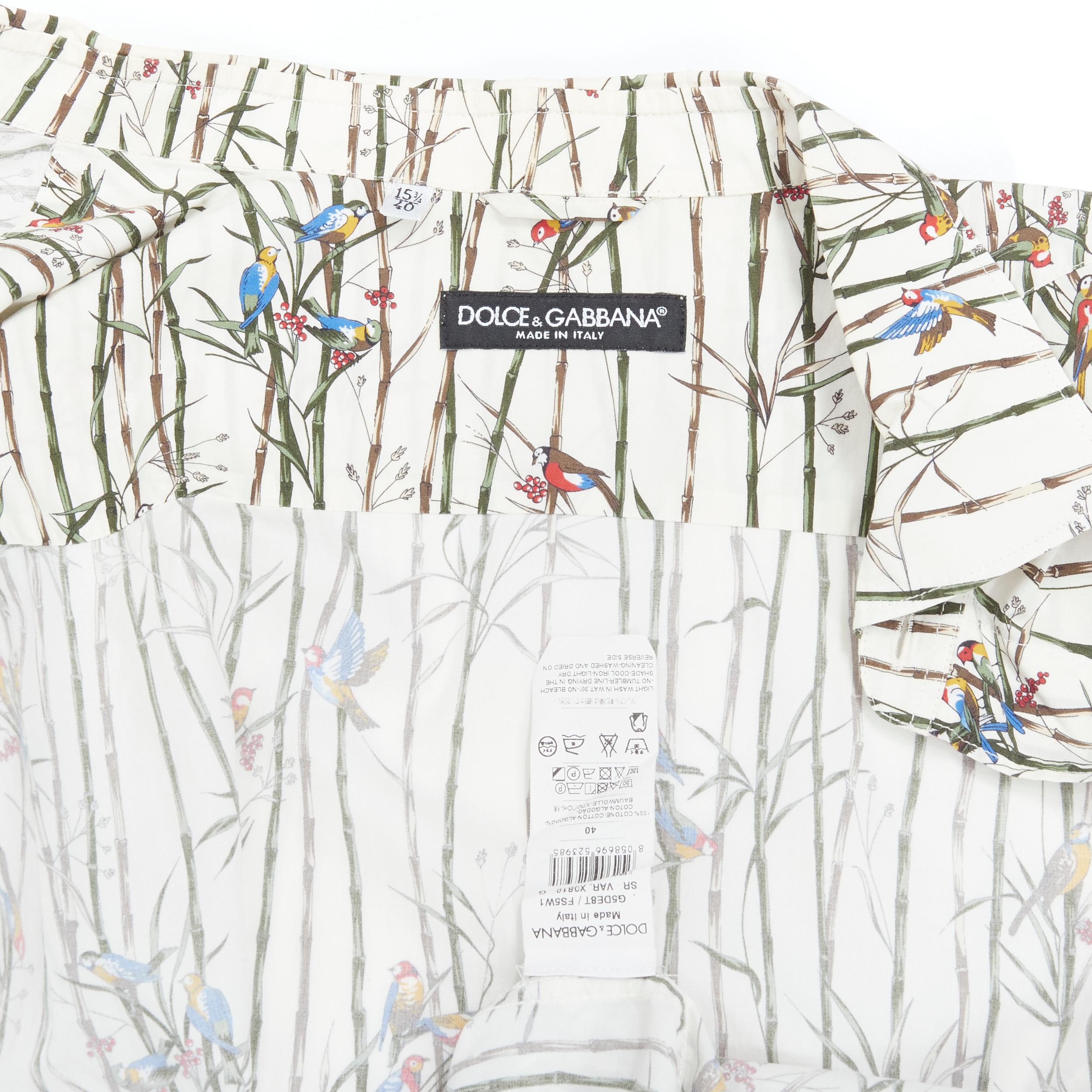 DOLCE GABBANA white sparrow bird bamboo print cotton shirt EU40 L For Sale 5