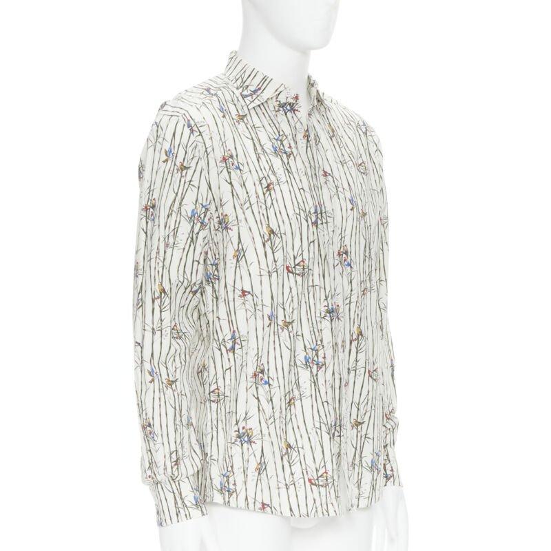 Gray DOLCE GABBANA white sparrow bird bamboo print cotton shirt EU40 L For Sale