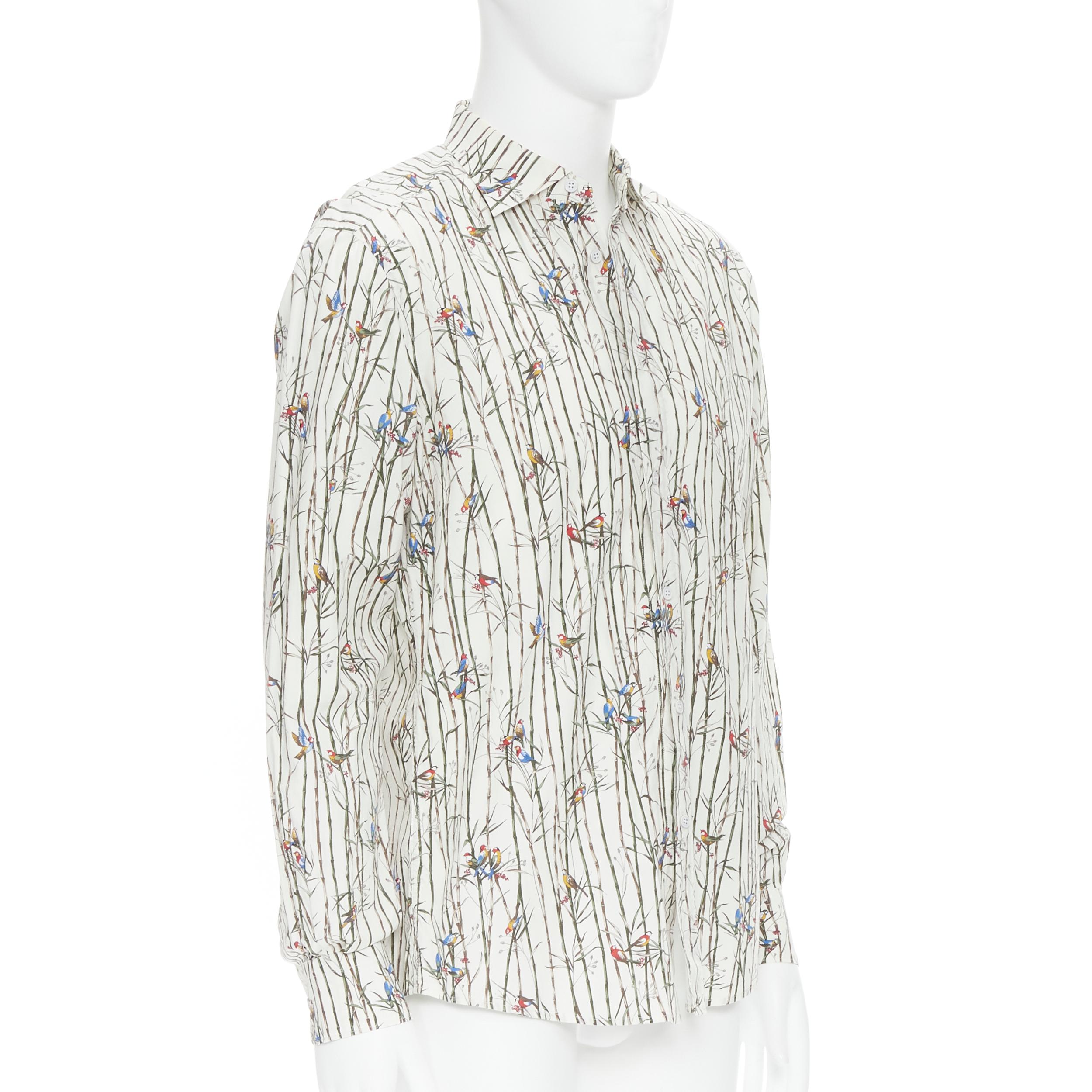 Gray DOLCE GABBANA white sparrow bird bamboo print cotton shirt EU40 L For Sale