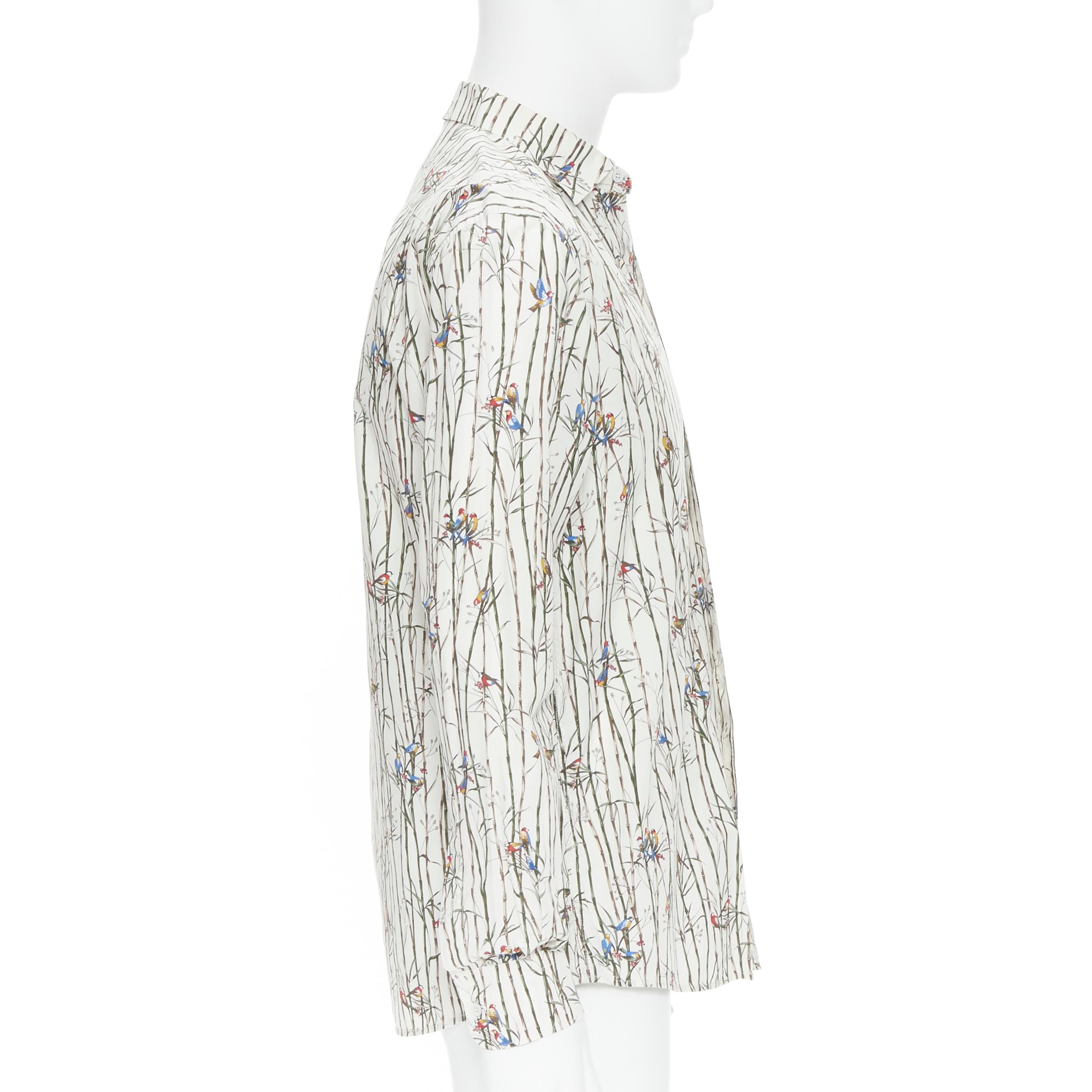 DOLCE GABBANA white sparrow bird bamboo print cotton shirt EU40 L In Excellent Condition For Sale In Hong Kong, NT