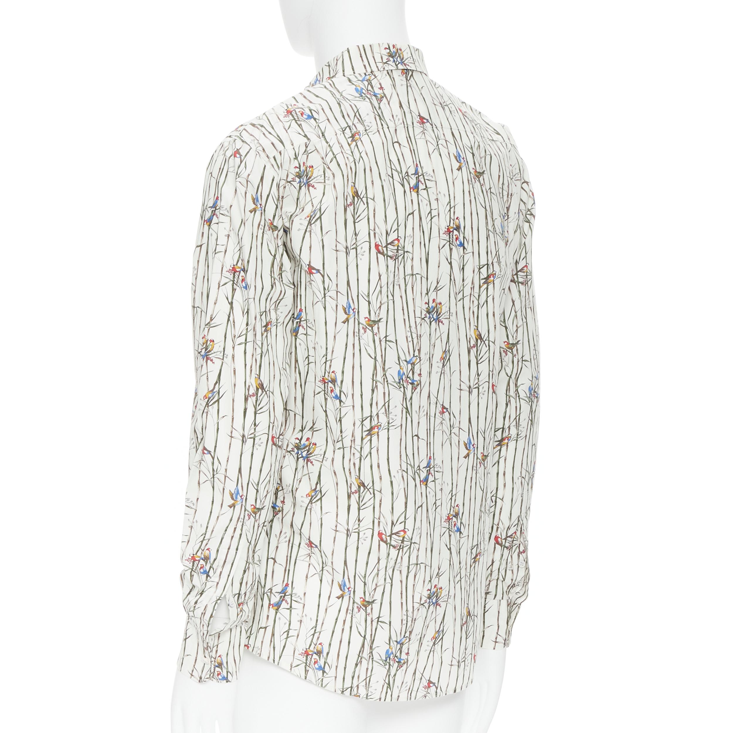 DOLCE GABBANA white sparrow bird bamboo print cotton shirt EU40 L 1