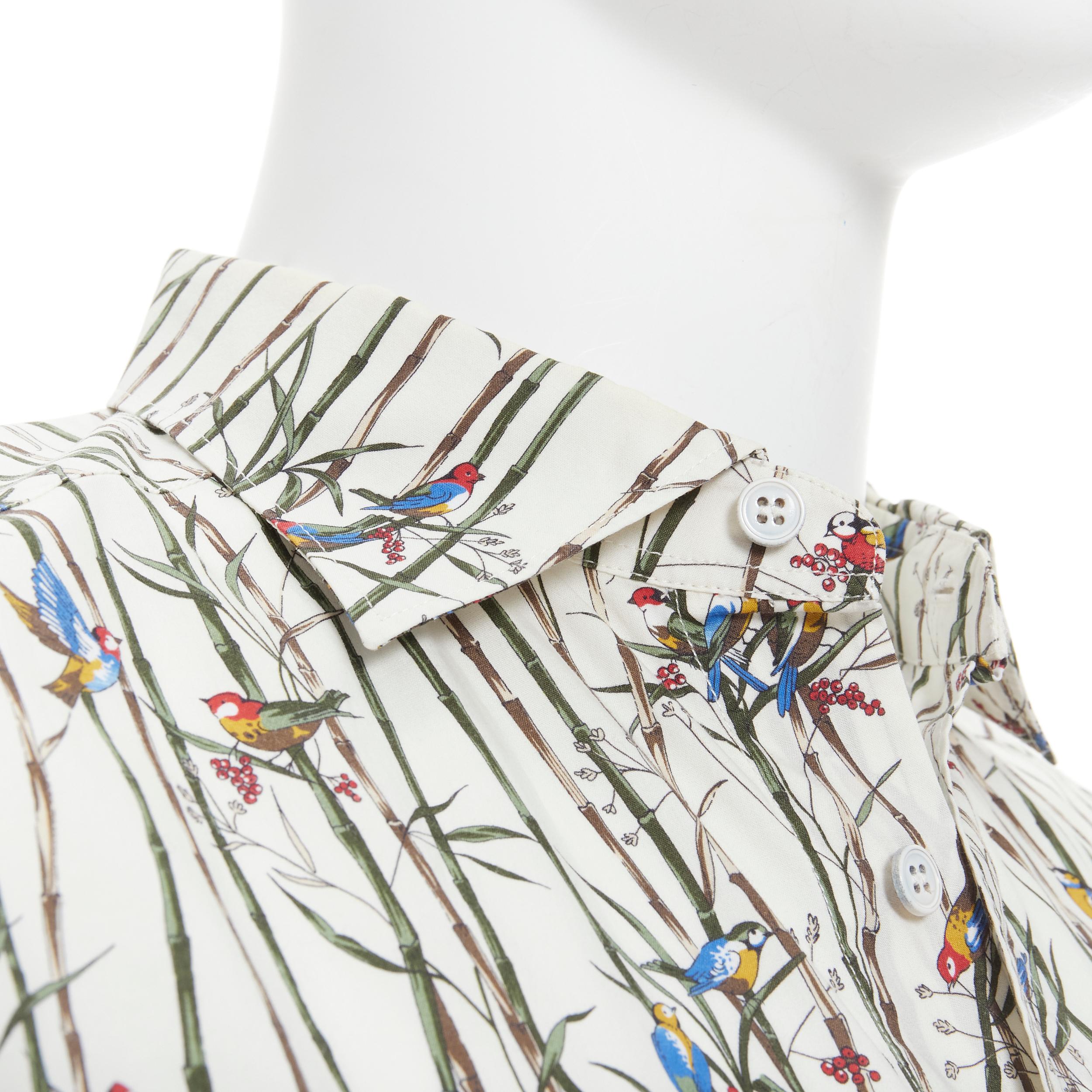 DOLCE GABBANA white sparrow bird bamboo print cotton shirt EU40 L For Sale 2