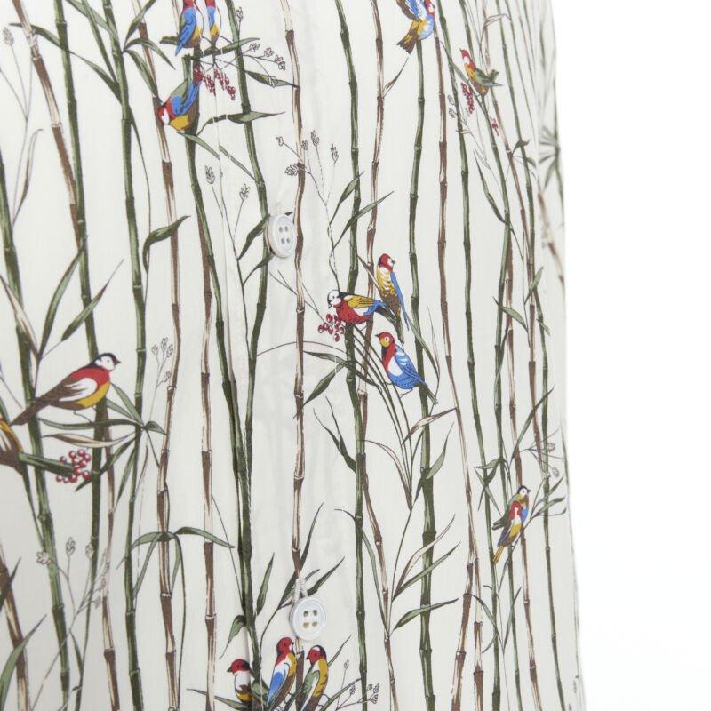 DOLCE GABBANA white sparrow bird bamboo print cotton shirt EU40 L For Sale 3