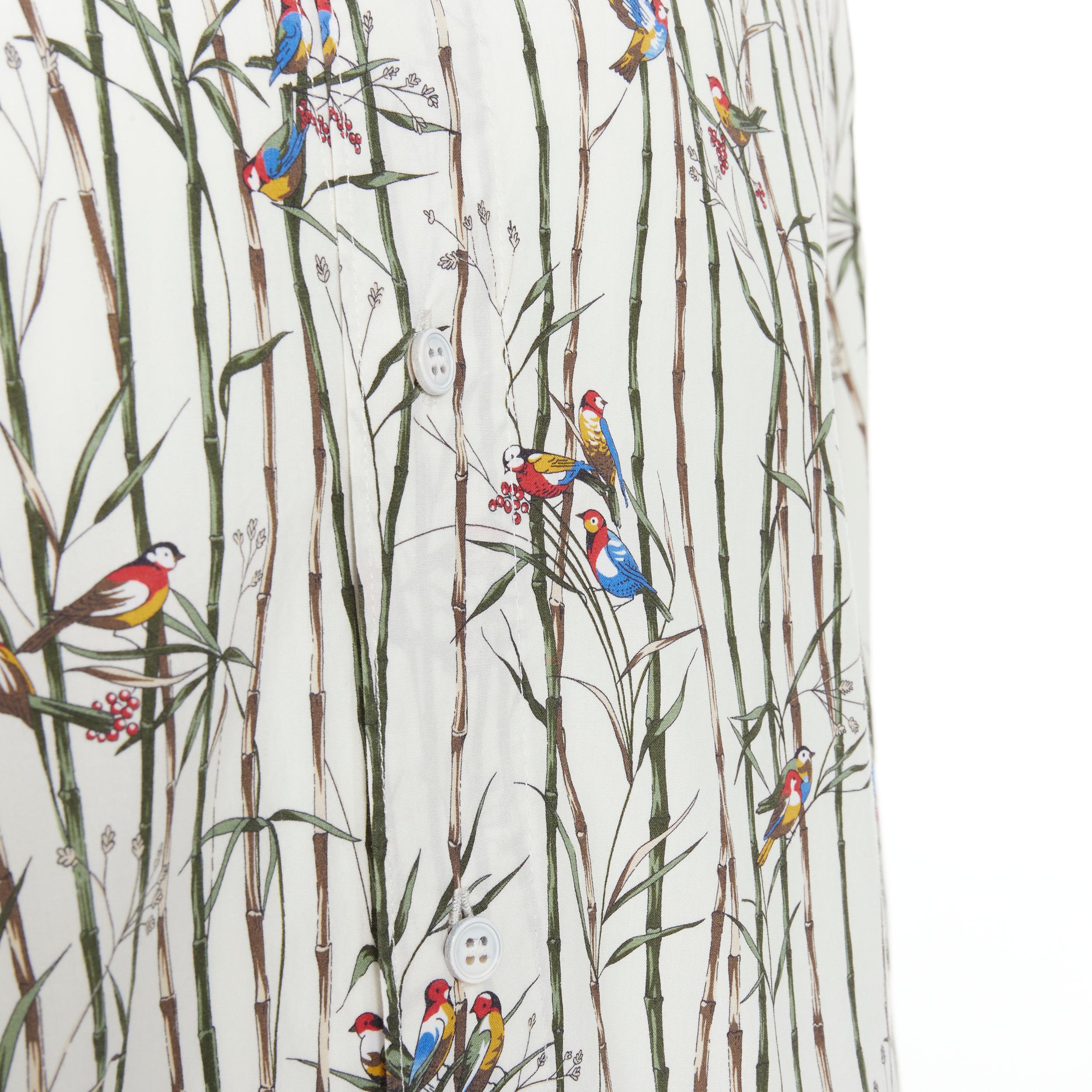 DOLCE GABBANA white sparrow bird bamboo print cotton shirt EU40 L For Sale 3