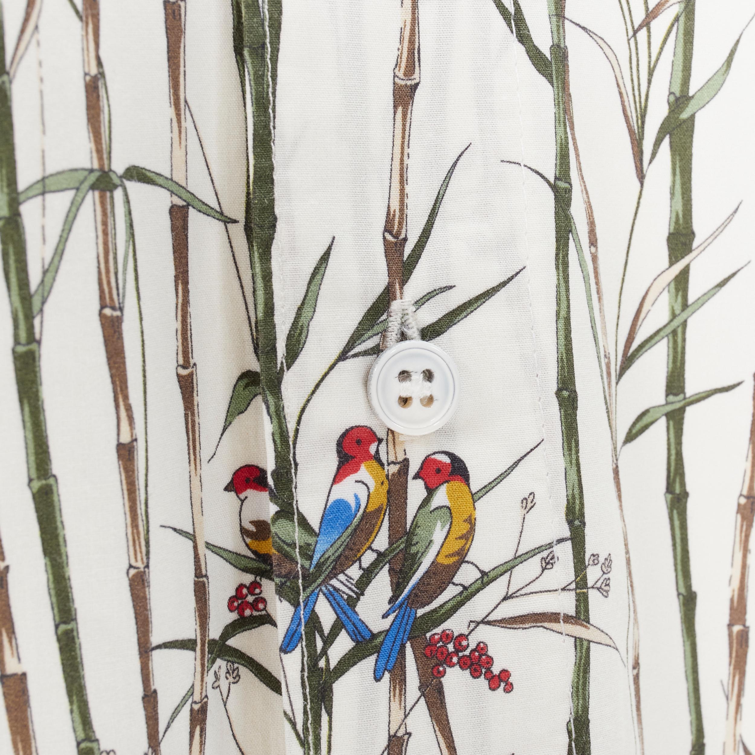 DOLCE GABBANA white sparrow bird bamboo print cotton shirt EU40 L 4