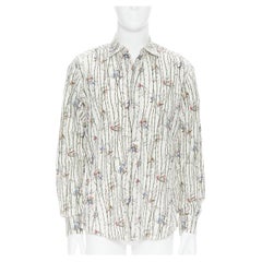 DOLCE GABBANA Weißes Baumwollhemd mit Spargel-Vogel-Baumwolldruck EU40 L