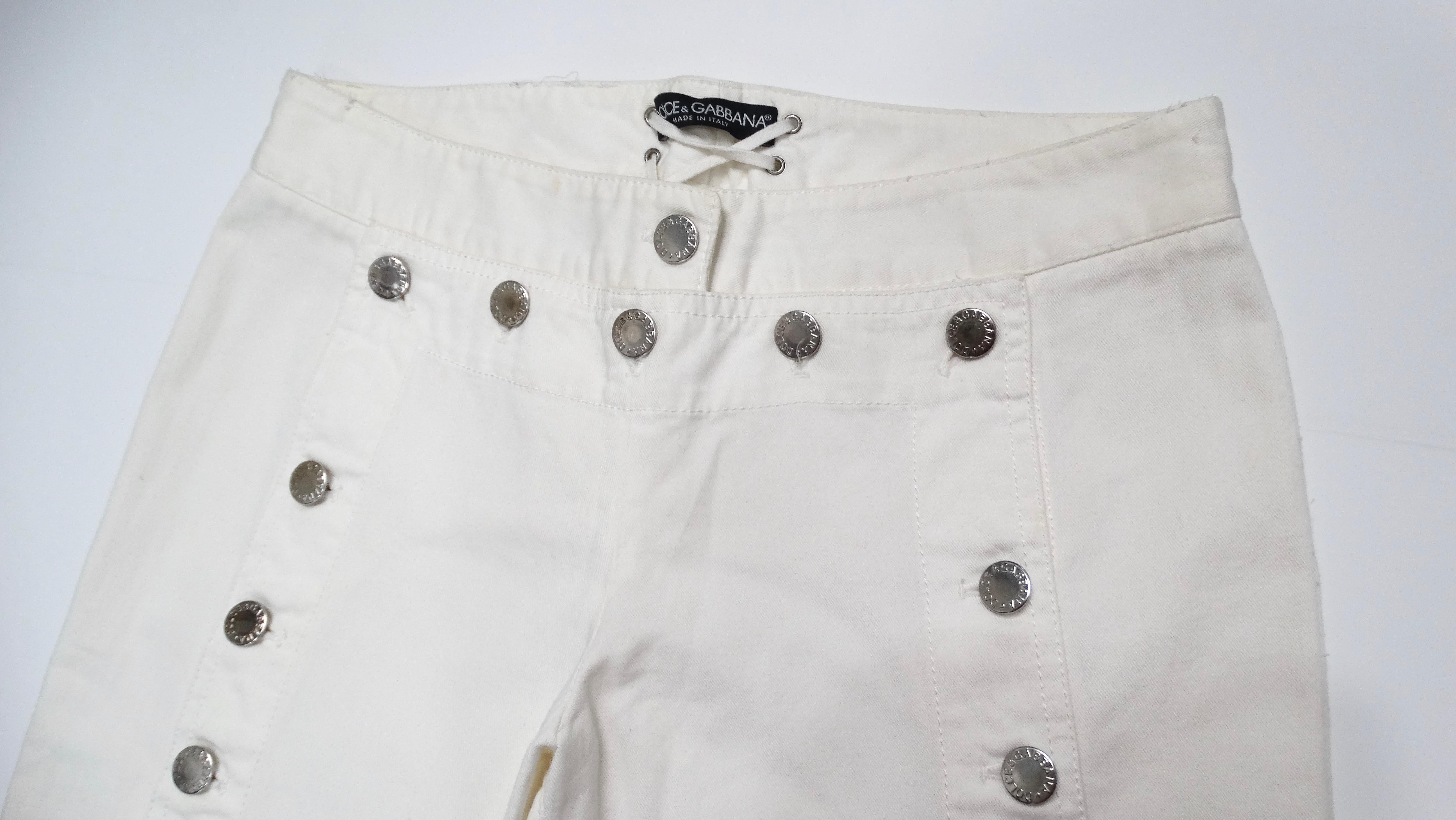 Gray Dolce & Gabbana White Straight Leg Jeans With Button & Lace-Up Details For Sale