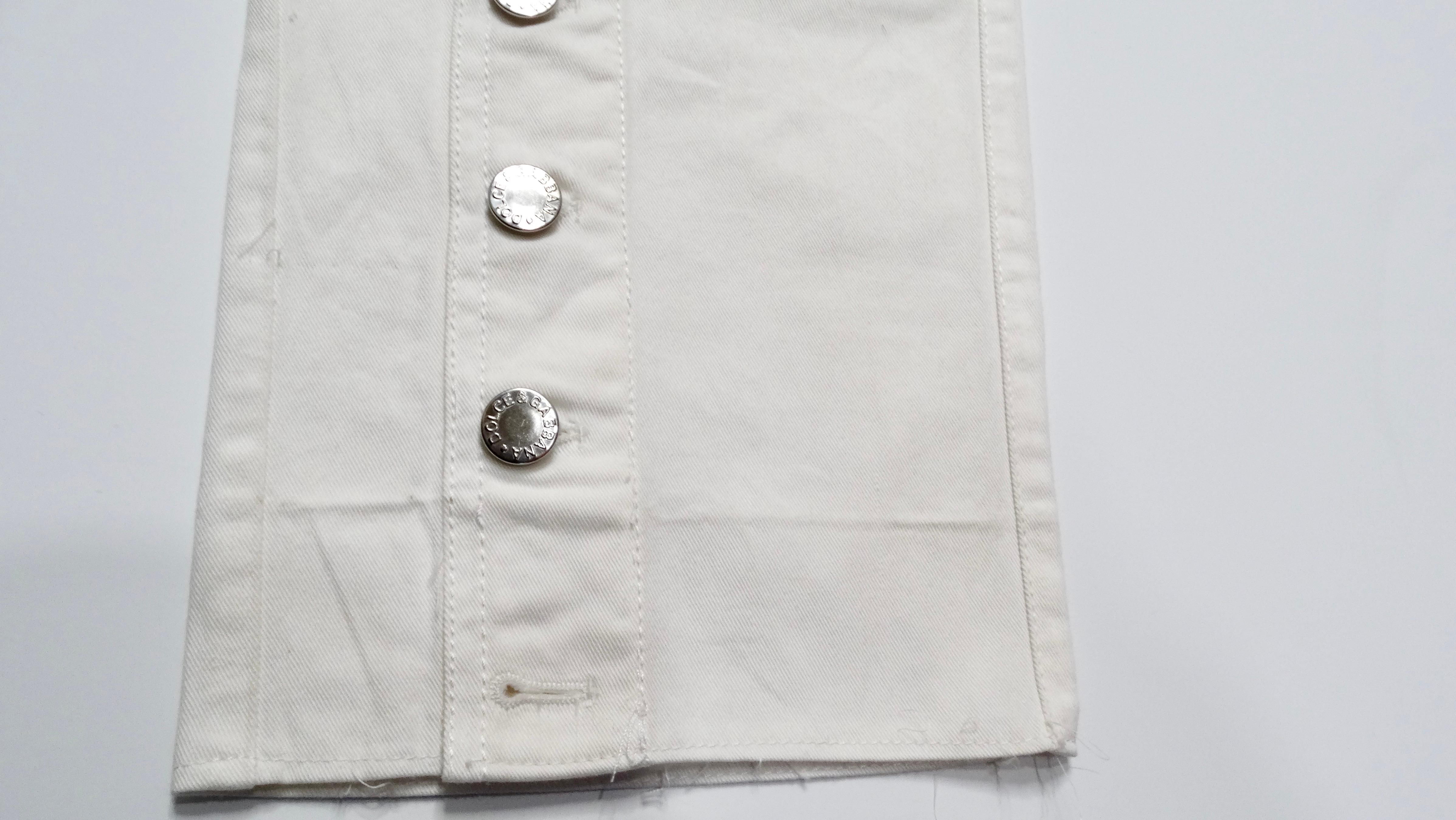 Dolce & Gabbana White Straight Leg Jeans With Button & Lace-Up Details In Good Condition For Sale In Scottsdale, AZ