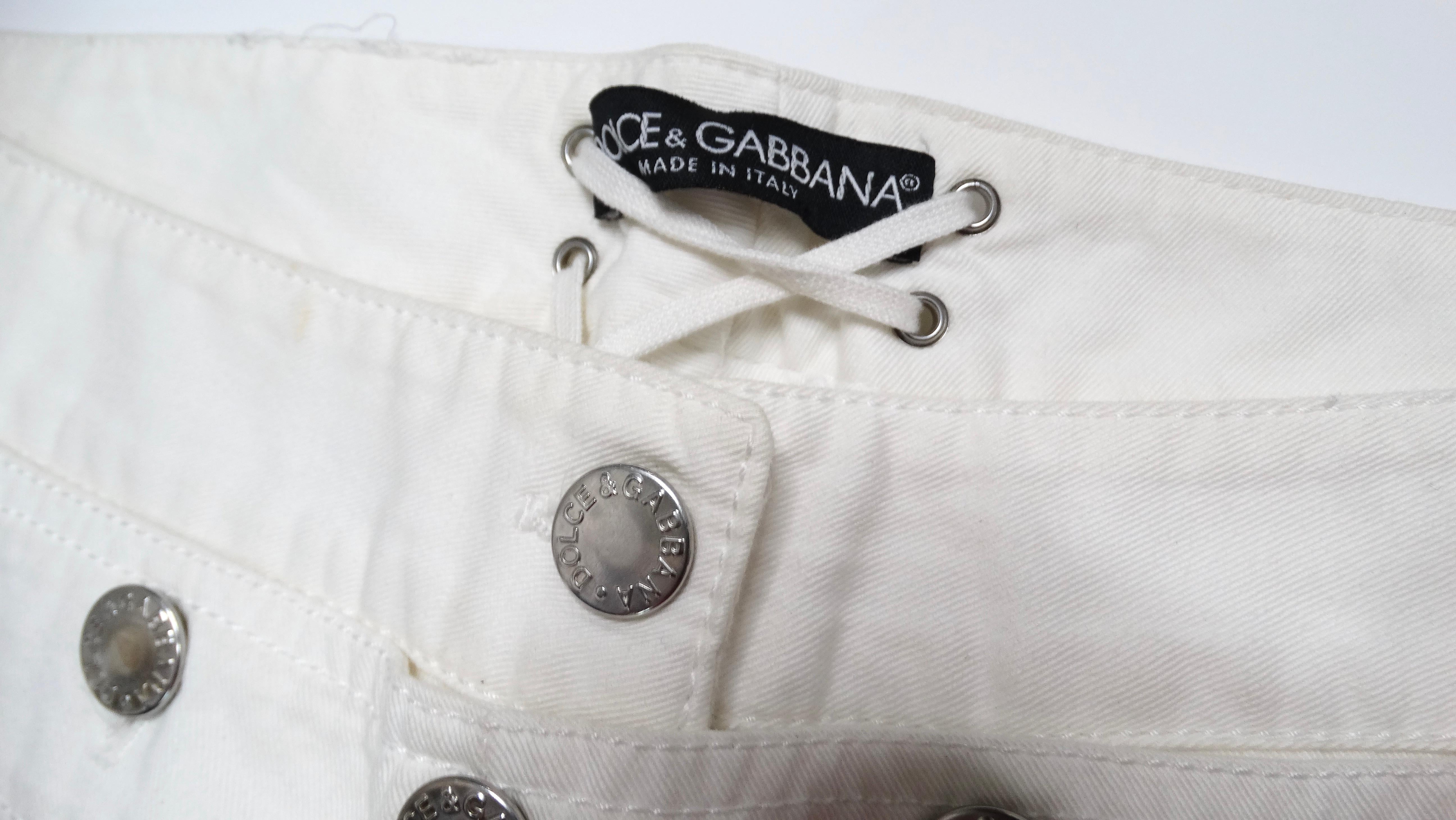 Women's Dolce & Gabbana White Straight Leg Jeans With Button & Lace-Up Details For Sale