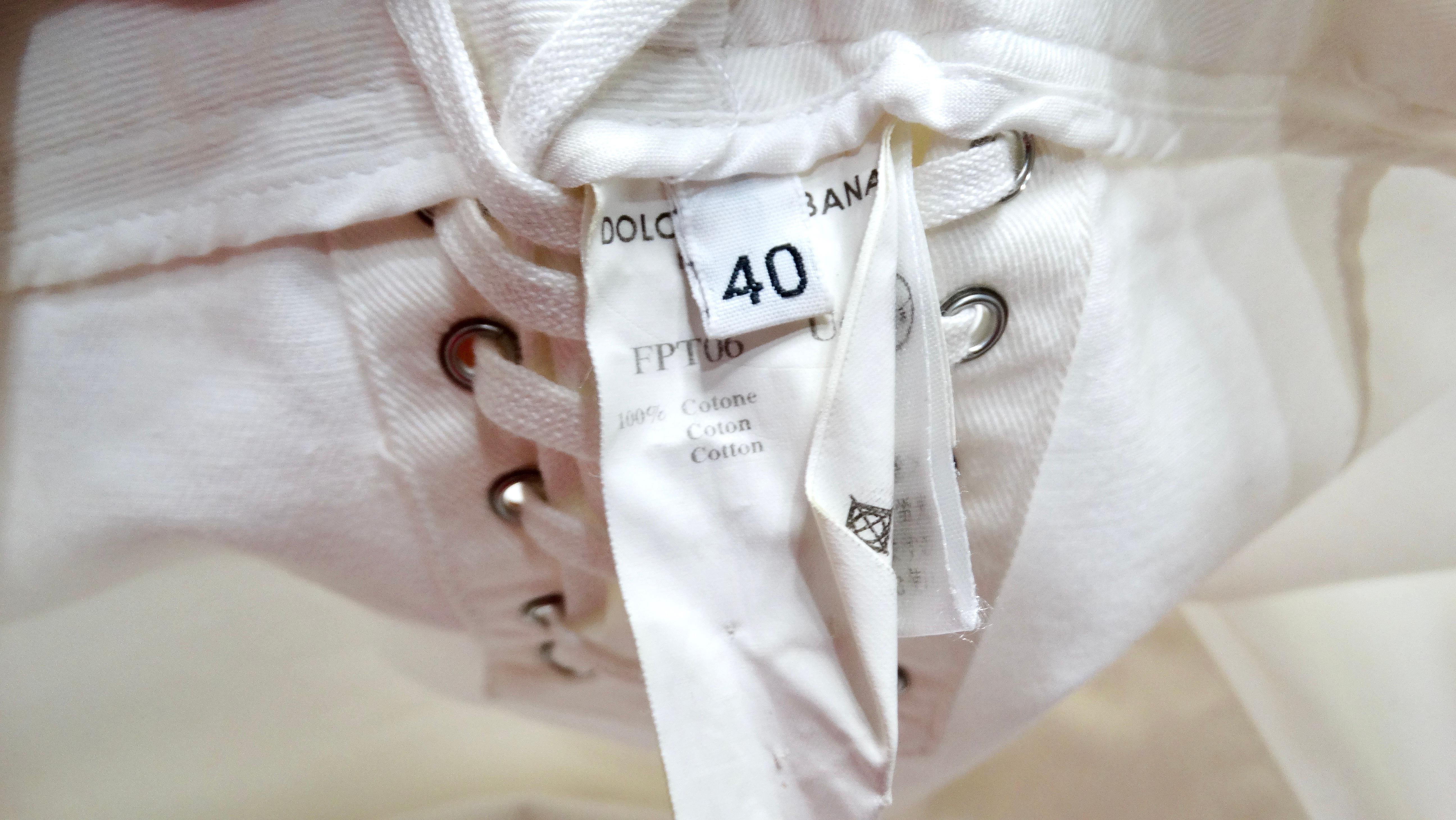Dolce & Gabbana White Straight Leg Jeans With Button & Lace-Up Details For Sale 4