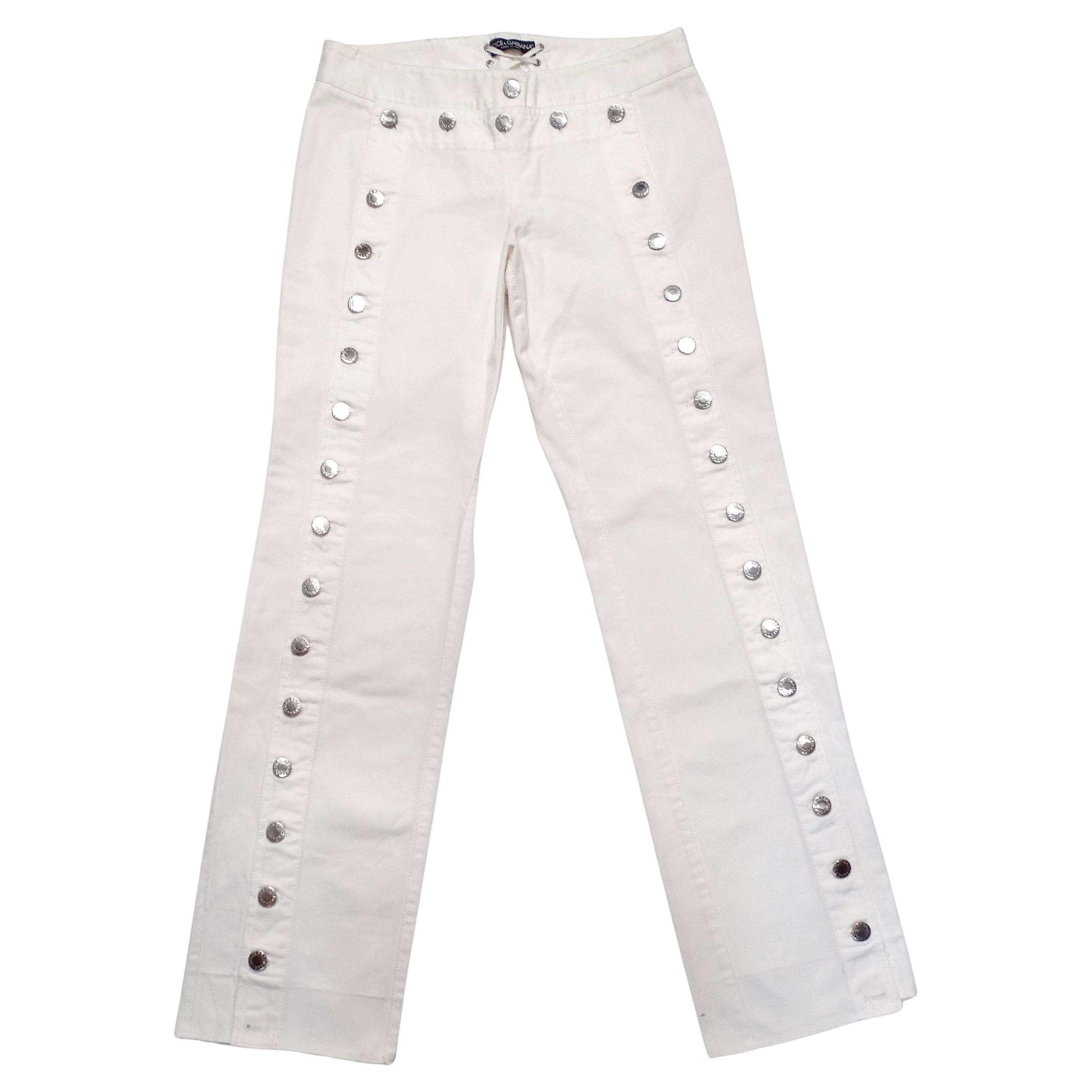Dolce & Gabbana White Jean droit avec boutons et détails Up&Up