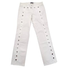 Dolce & Gabbana White Straight Leg Jeans With Button & Lace-Up Details