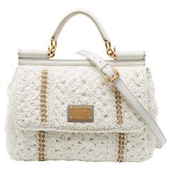 Dolce & Gabbana White Straw Crochet Large Miss Sicily Tote